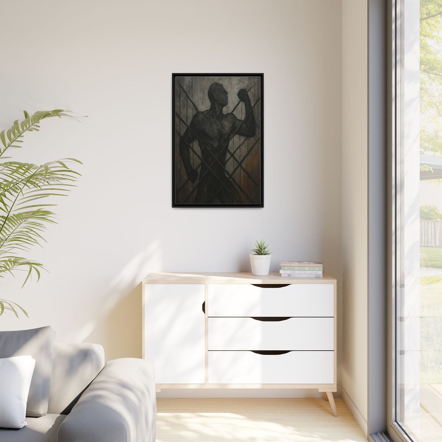 Industrial Wall Art | 16x 24 or 24x36 Black Framed Canvas |Contemporary Abstract Grit Artwork |Statement Piece for Living Room, Office, Loft