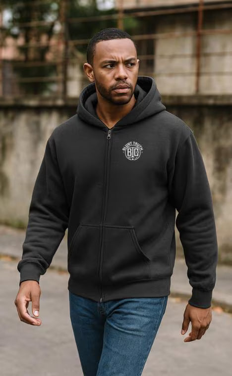 Blunt Truth Co. Black Zip Hoodie | Minimalist Streetwear | Gritty Industrial Aesthetic | Unisex Heavy Blend Sweatshirt