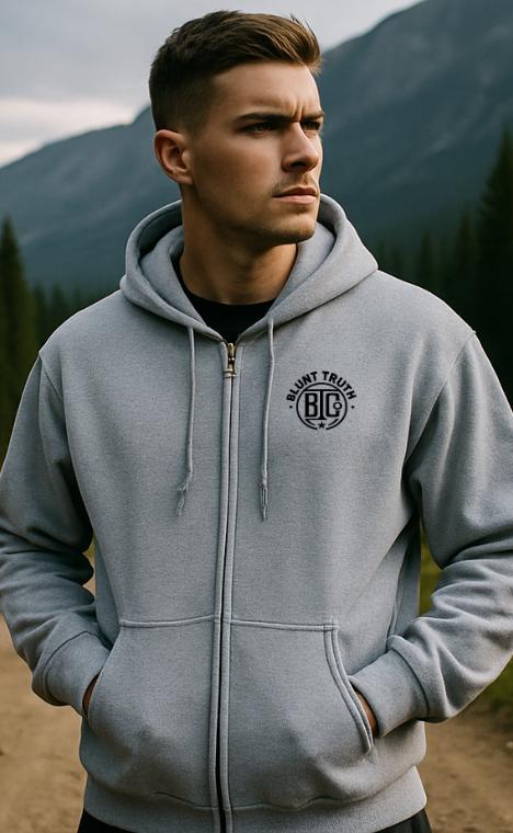 Blunt Truth Co. Black Zip Hoodie | Minimalist Streetwear | Gritty Industrial Aesthetic | Unisex Heavy Blend Sweatshirt