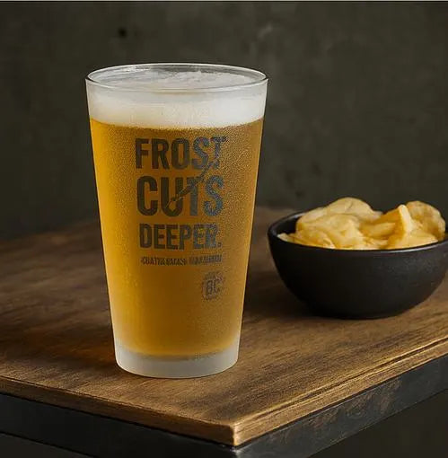 Frosted Pint Glass | Frost Cuts Deeper | Classy Etched Look Beer Glass | Motivational Barware by Blunt Truth Co. | 16oz Frost Edition