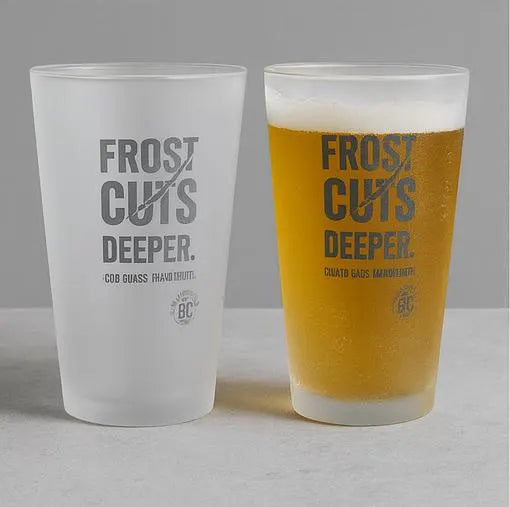 Frosted Pint Glass | Frost Cuts Deeper | Classy Etched Look Beer Glass | Motivational Barware by Blunt Truth Co. | 16oz Frost Edition