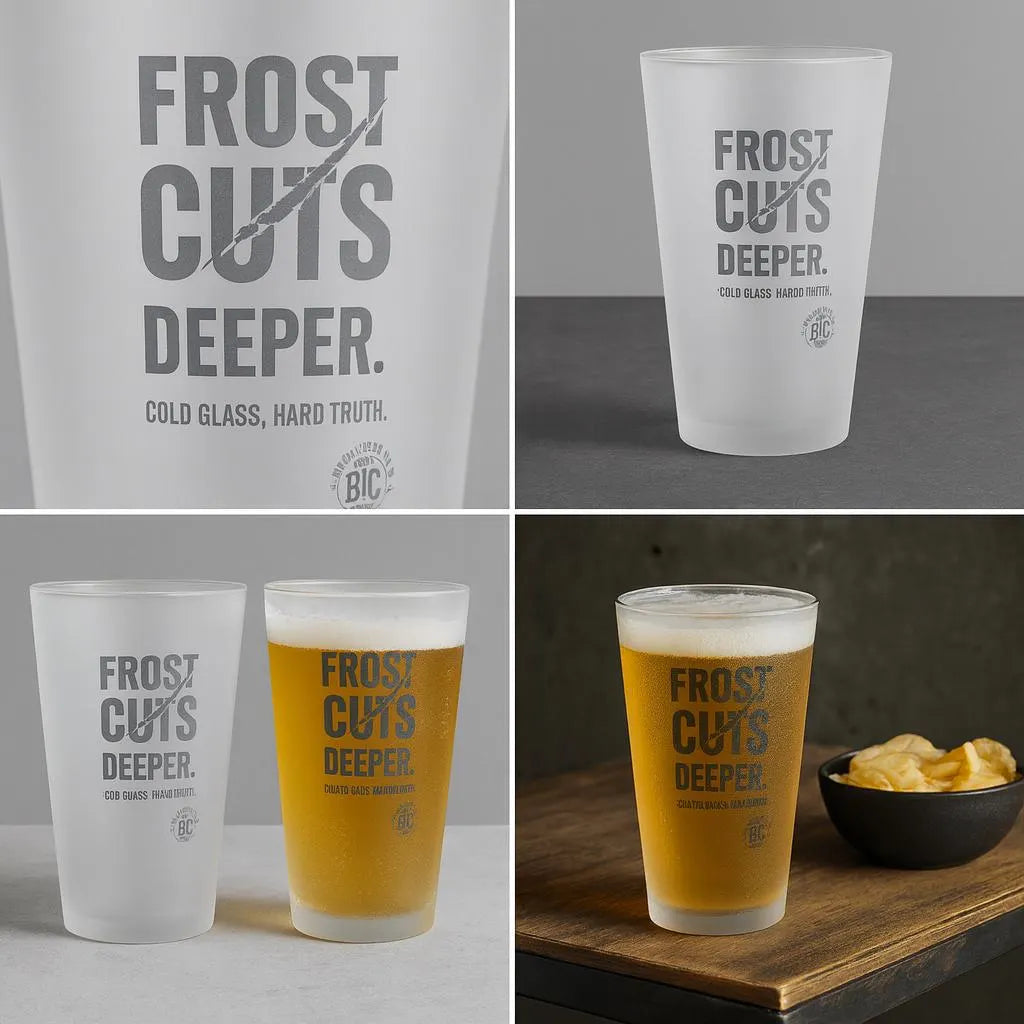 Frosted Pint Glass | Frost Cuts Deeper | Classy Etched Look Beer Glass | Motivational Barware by Blunt Truth Co. | 16oz Frost Edition