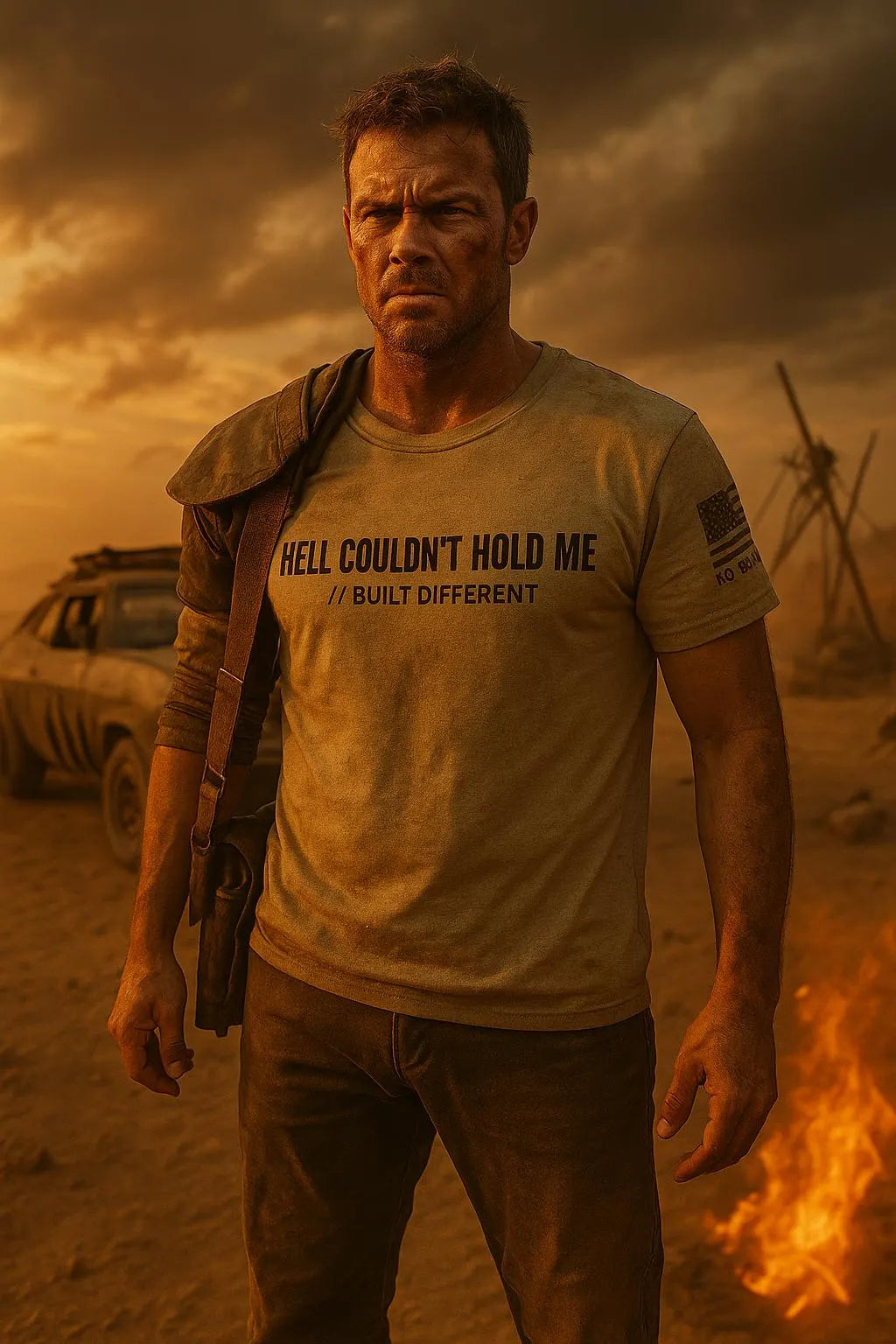 Motivational Gym Tee, Hell Couldn't Hold Me quote, Blunt Truth CO, Bold Statement Apparel