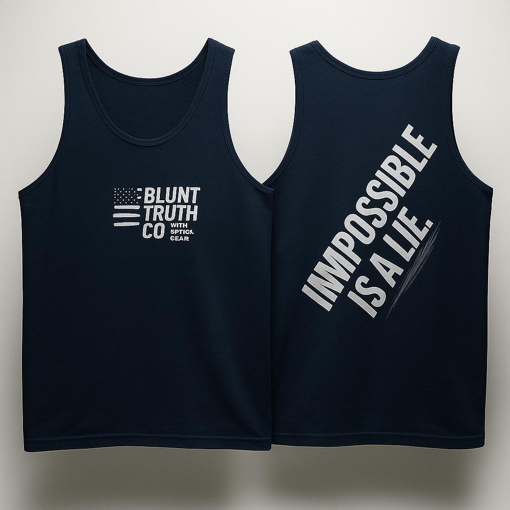 Unisex Jersey Tank with Impossible Is A Lie, Quote - Perfect for Athleisure, Gym, Festivals, Summer Days, Gifts