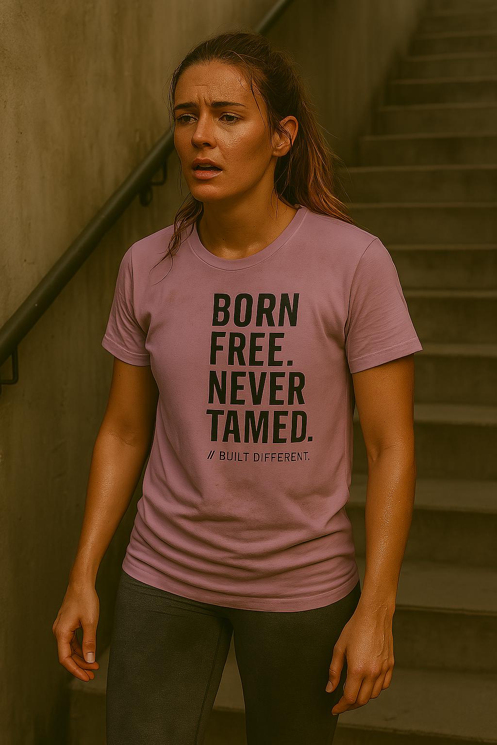 Born Free. Never Tamed. Built Different, Gritty Motivational T-Shirt by Blunt Truth CO