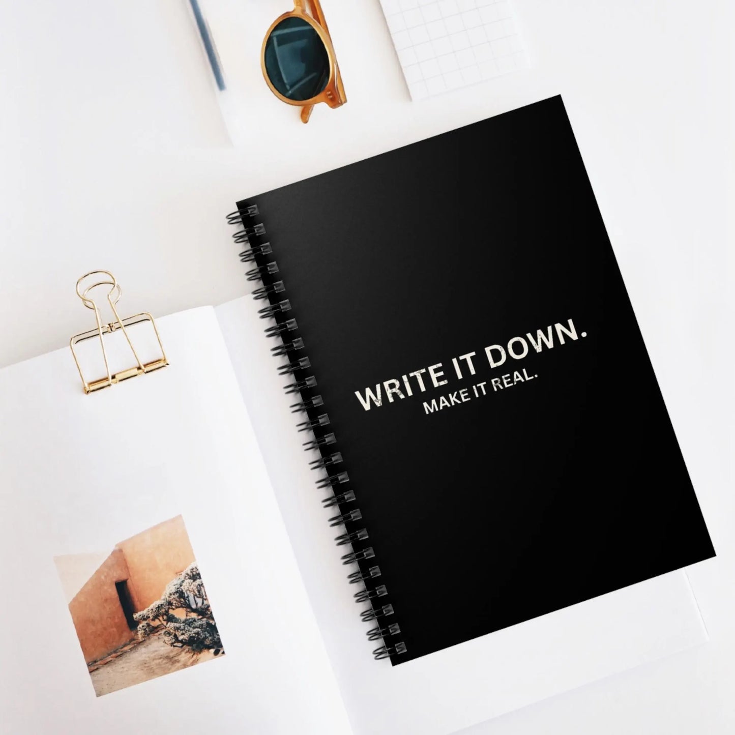 Elegant Spiral Notebook - Write It Down, Make It Real | Journal for Creative Minds, Gift for Writers, Student Planner, Daily Log