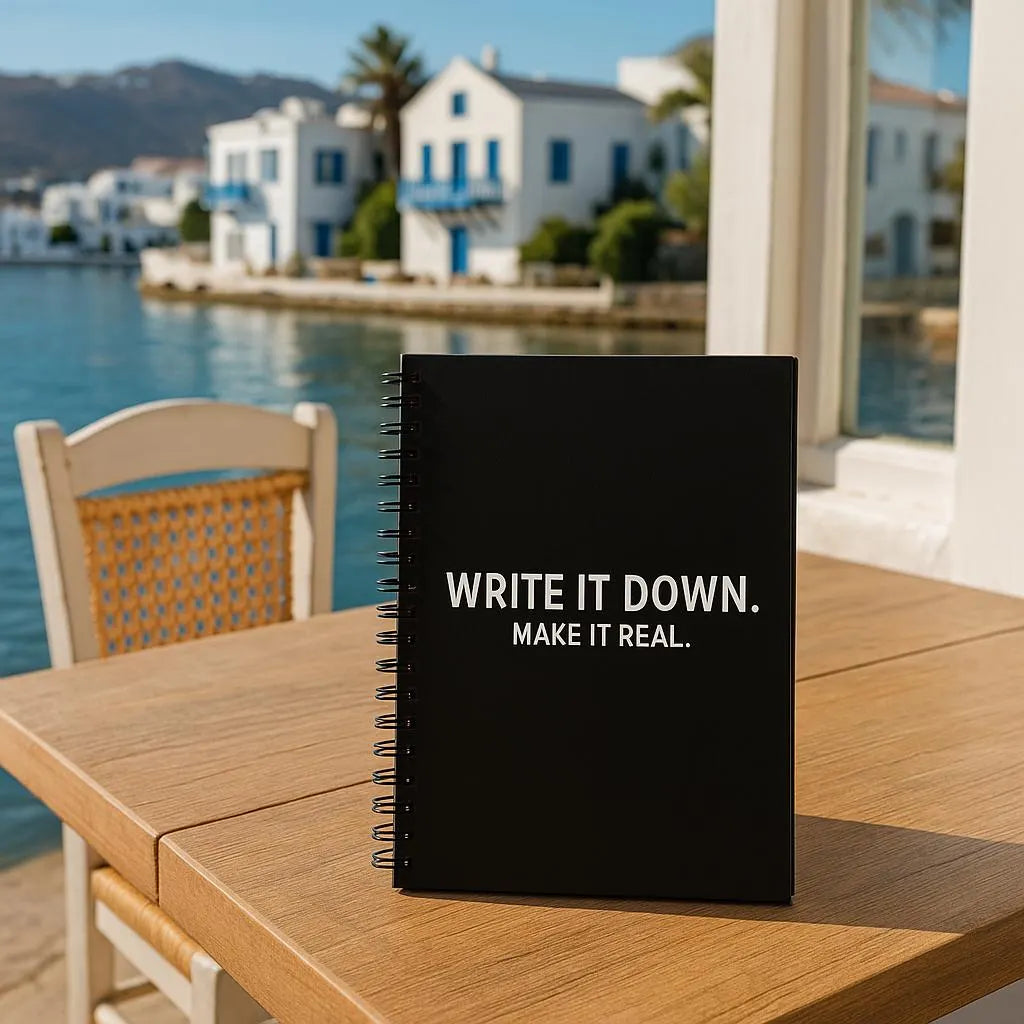 Elegant Spiral Notebook - Write It Down, Make It Real | Journal for Creative Minds, Gift for Writers, Student Planner, Daily Log