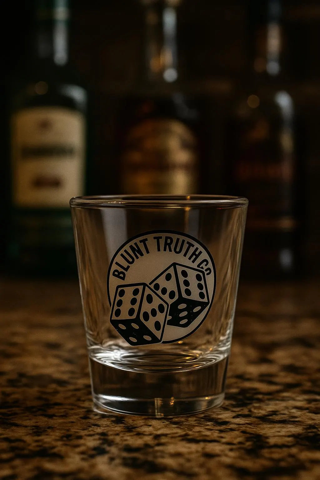 Locked Sixes Dice Shot Glass, Gritty Motivational Barware, Blunt Truth Co. Logo, Whiskey, Tequila, Party Gift for Gamblers & Risk Takers