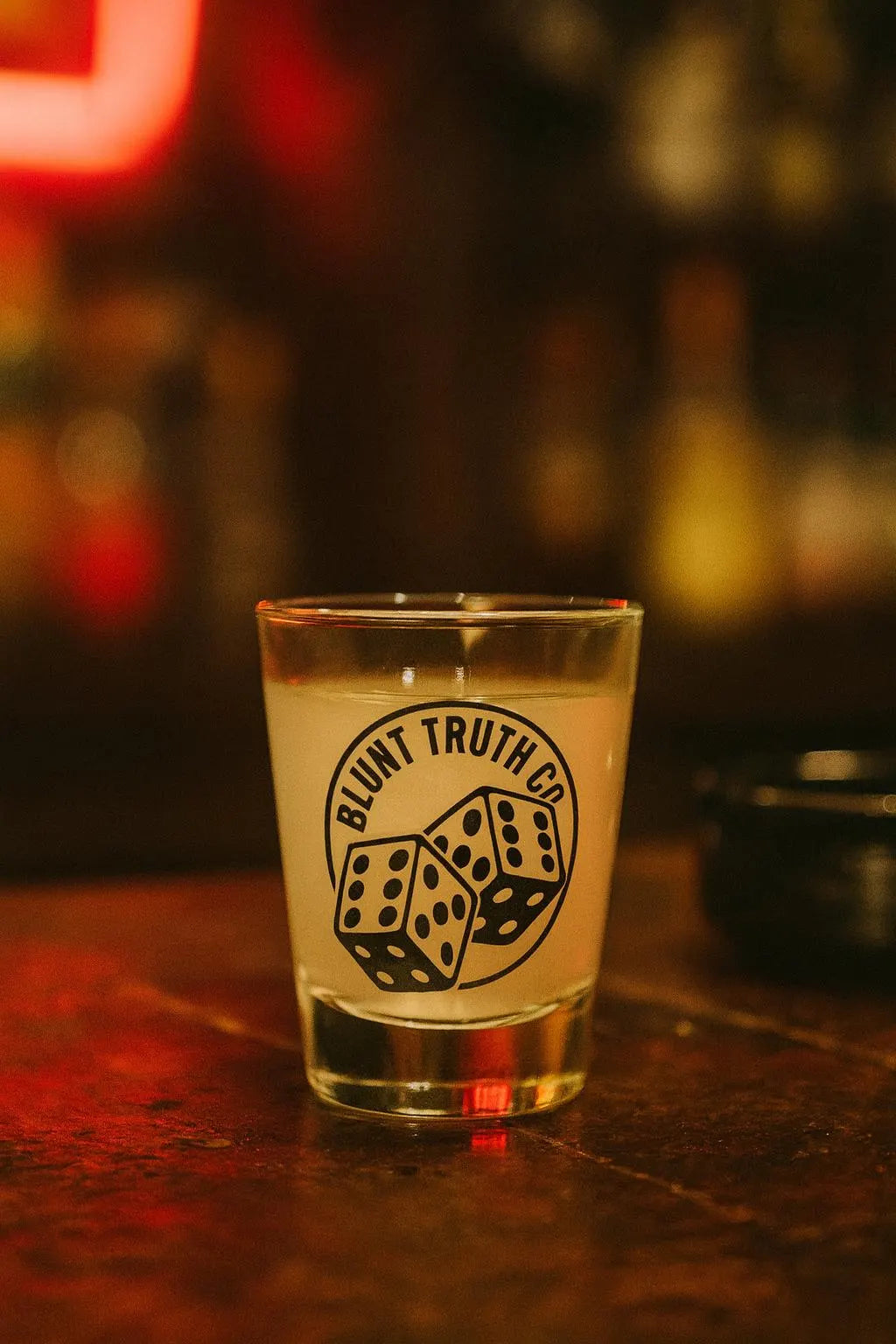 Locked Sixes Dice Shot Glass, Gritty Motivational Barware, Blunt Truth Co. Logo, Whiskey, Tequila, Party Gift for Gamblers & Risk Takers